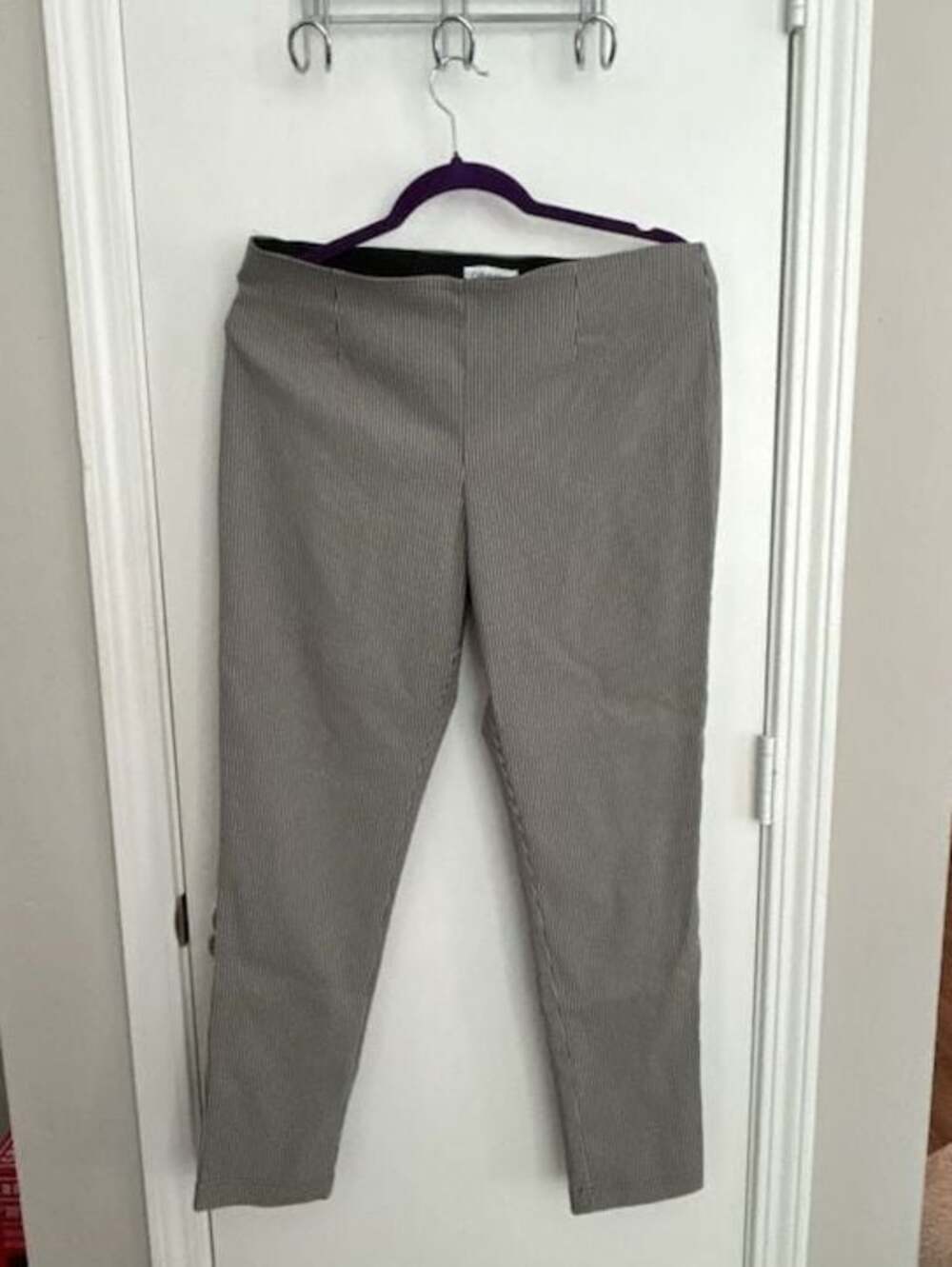 Calvin Klein Womens Pinstripe Pull-On Ankle Pants Gray Size 14